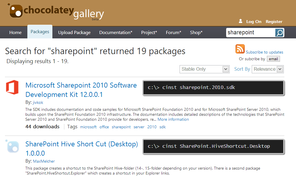 19 SharePoint Packages are installable with 1 line of Powershell